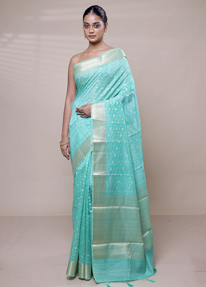 Blue Cotton Saree With Blouse Piece