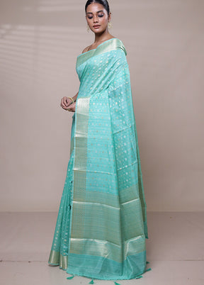 Blue Cotton Saree With Blouse Piece