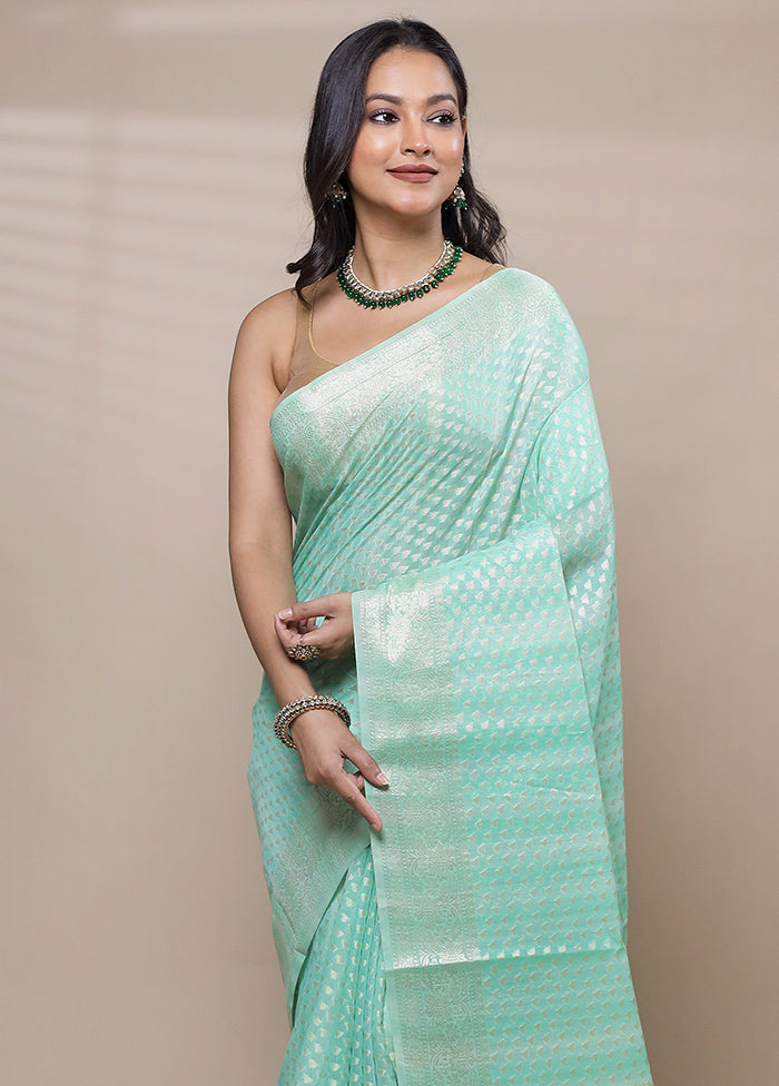 Green Cotton Saree With Blouse Piece