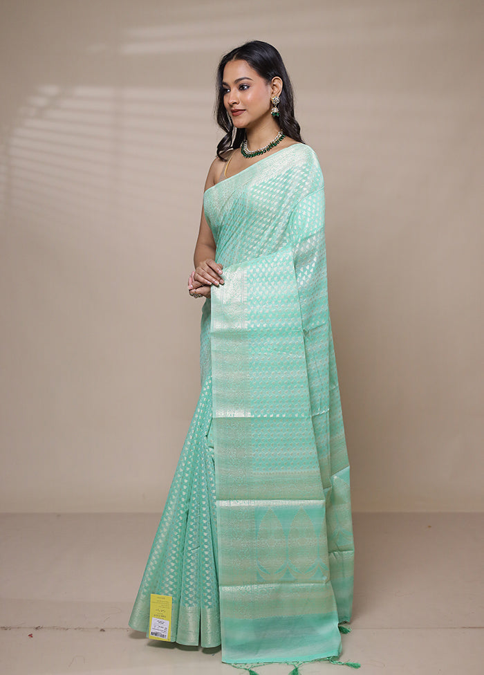 Green Cotton Saree With Blouse Piece