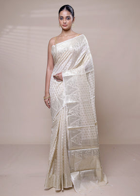 White Kora Silk Saree With Blouse Piece