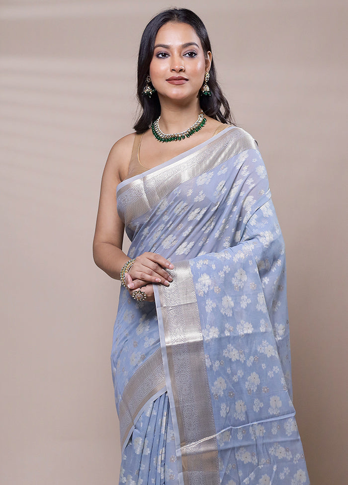 Blue Pure Cotton Saree With Blouse Piece