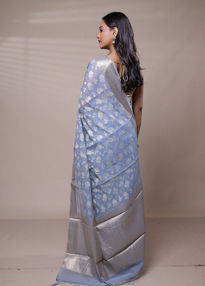 Blue Pure Cotton Saree With Blouse Piece