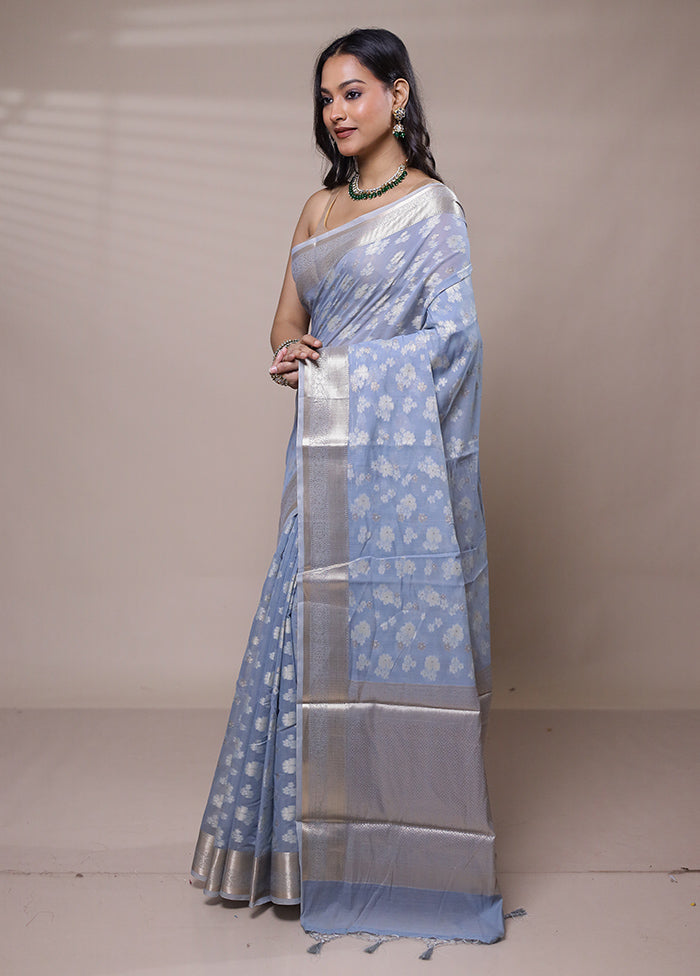 Blue Pure Cotton Saree With Blouse Piece