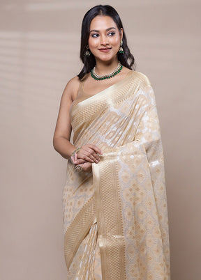 Cream Kora Silk Saree With Blouse Piece