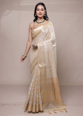 Cream Kora Silk Saree With Blouse Piece