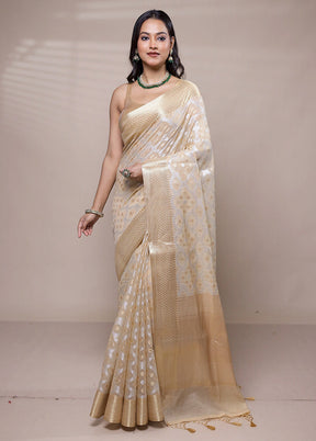 Cream Kora Silk Saree With Blouse Piece