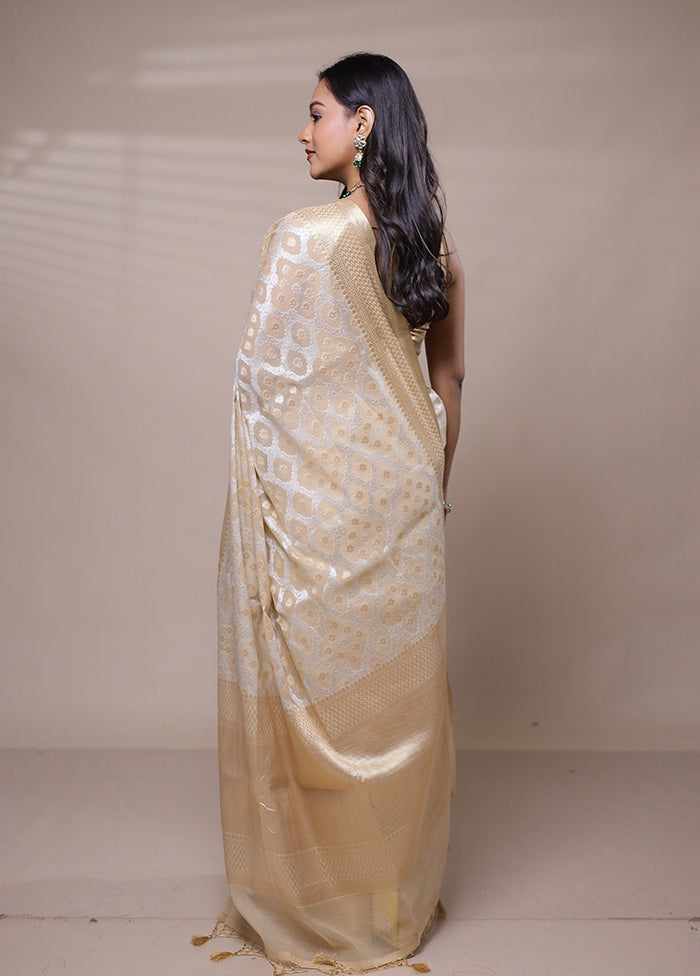 Cream Kora Silk Saree With Blouse Piece