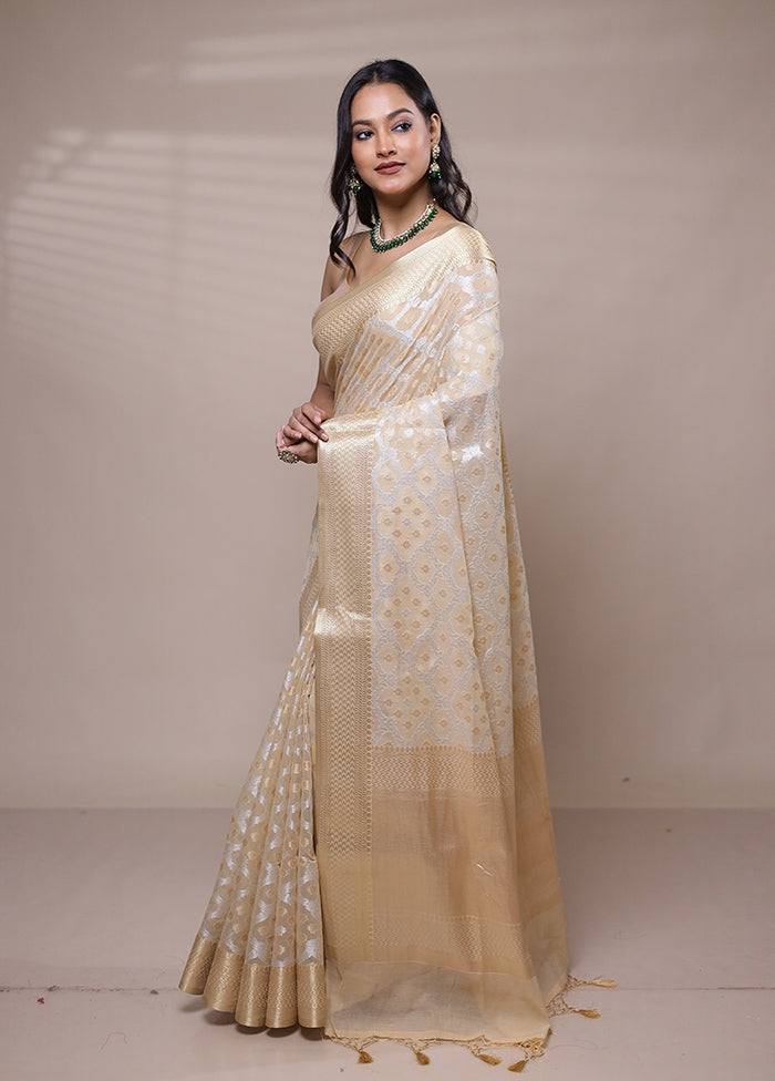 Cream Kora Silk Saree With Blouse Piece