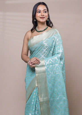 Blue Kora Silk Saree With Blouse Piece