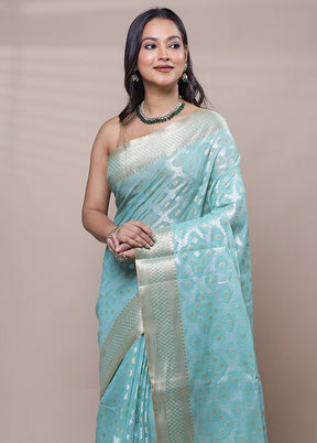 Blue Kora Silk Saree With Blouse Piece