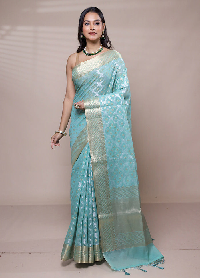 Blue Kora Silk Saree With Blouse Piece