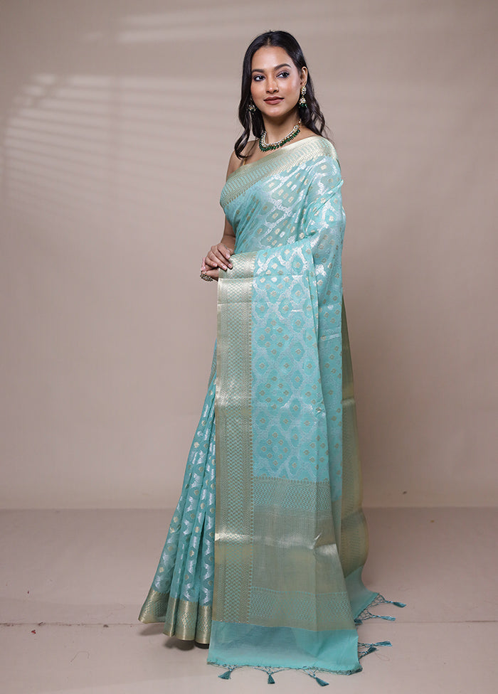 Blue Kora Silk Saree With Blouse Piece