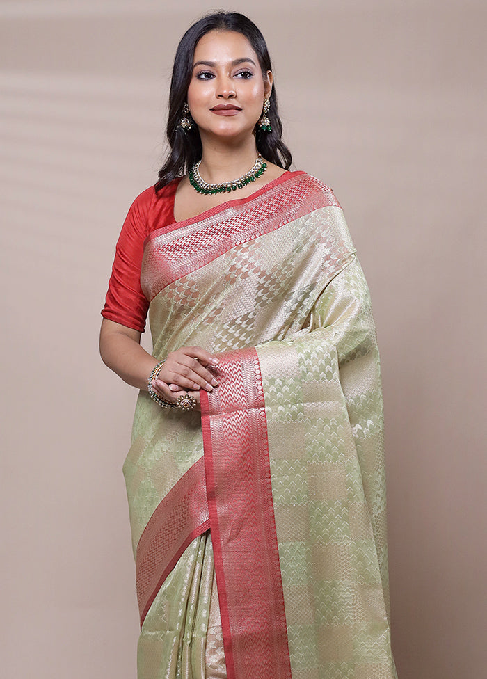 Green Tissue Silk Saree With Blouse Piece