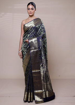 Blue Handloom Kanchipuram Pure Silk Saree With Blouse Piece