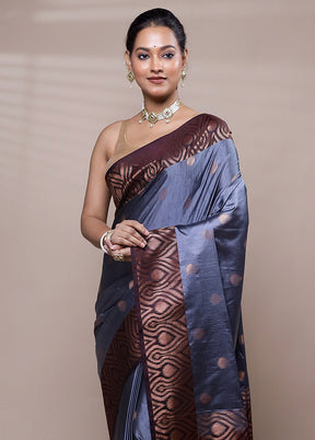 Grey Dupion Silk Saree With Blouse Piece