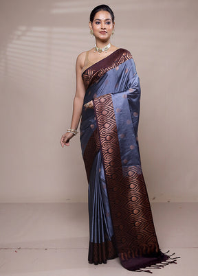 Grey Dupion Silk Saree With Blouse Piece