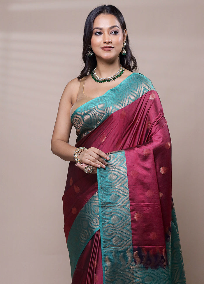 Maroon Dupion Silk Saree With Blouse Piece