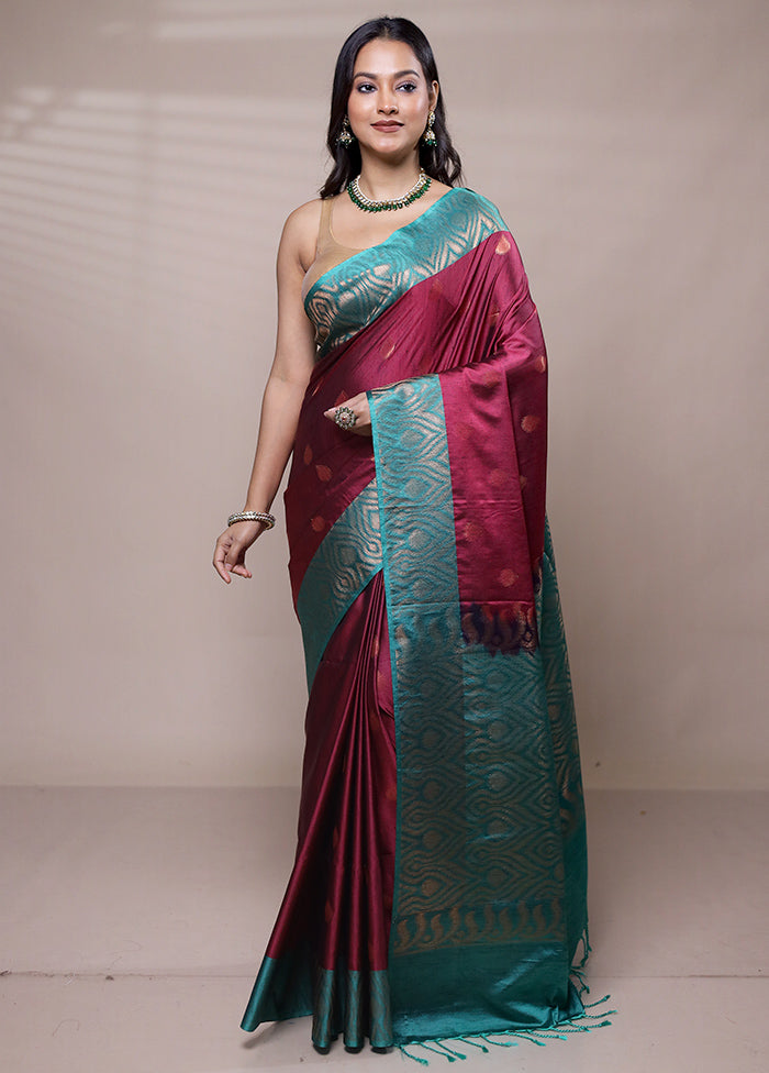 Maroon Dupion Silk Saree With Blouse Piece