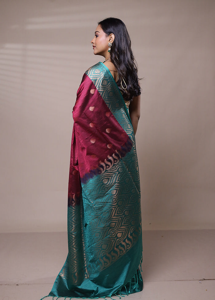 Maroon Dupion Silk Saree With Blouse Piece