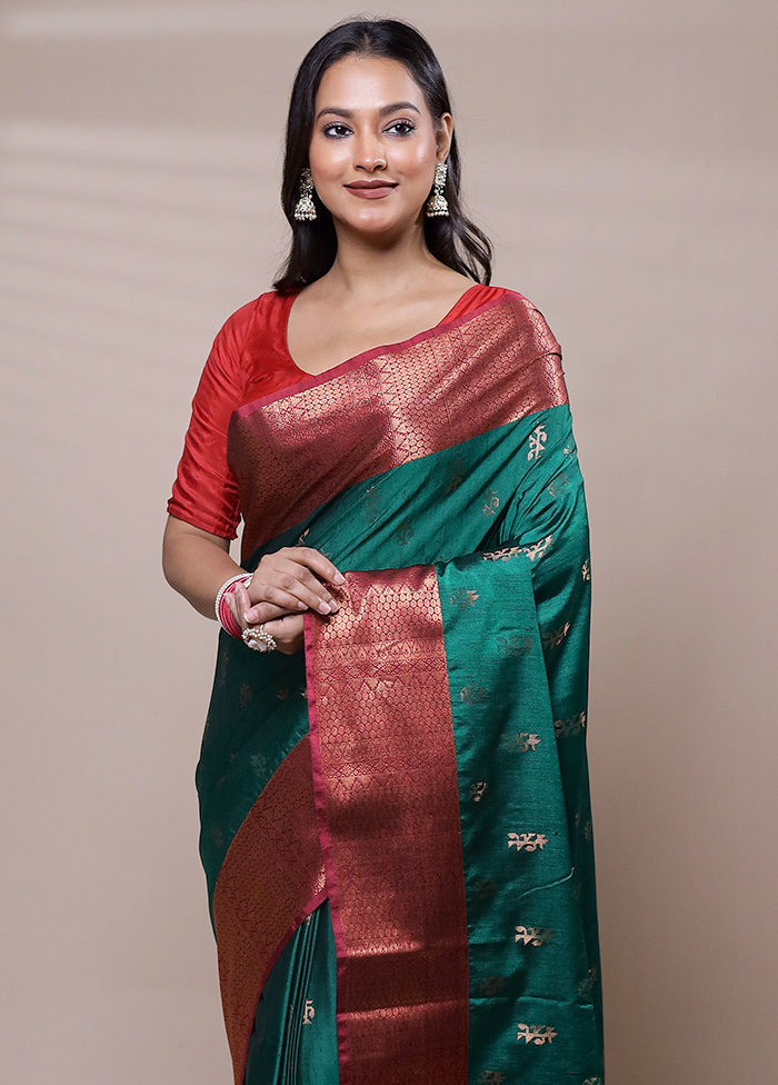 Green Dupion Silk Saree With Blouse Piece