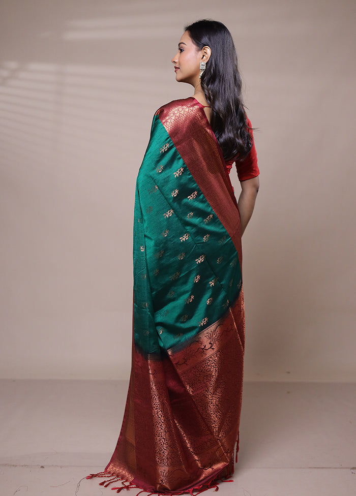 Green Dupion Silk Saree With Blouse Piece