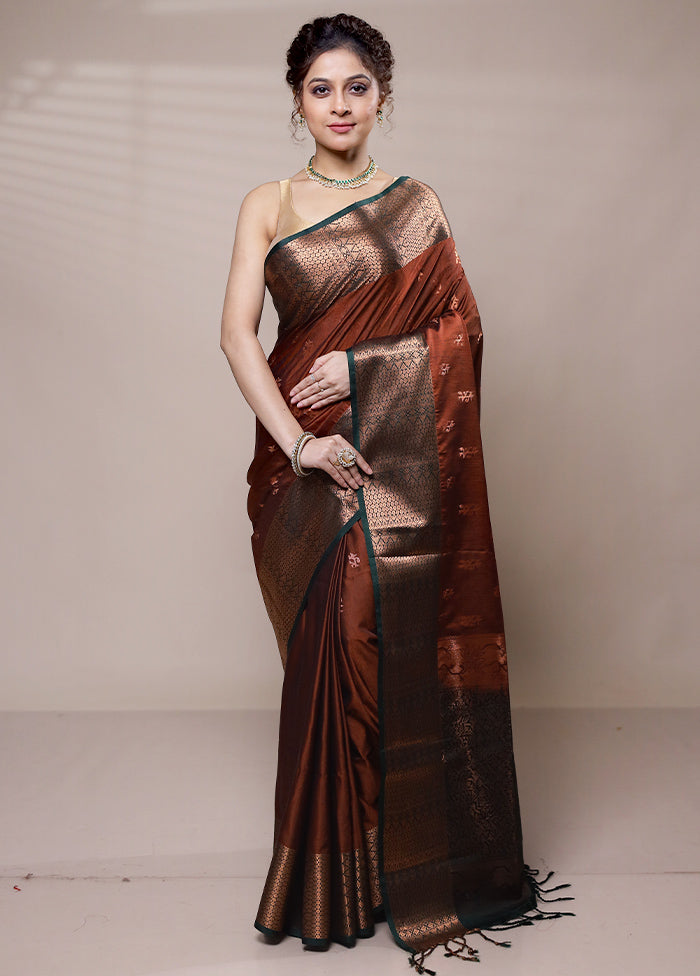 Brown Dupion Silk Saree With Blouse Piece