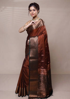 Brown Dupion Silk Saree With Blouse Piece