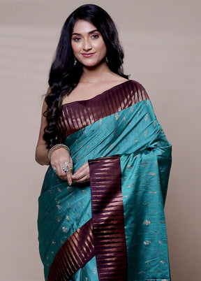 Green Dupion Silk Saree With Blouse Piece