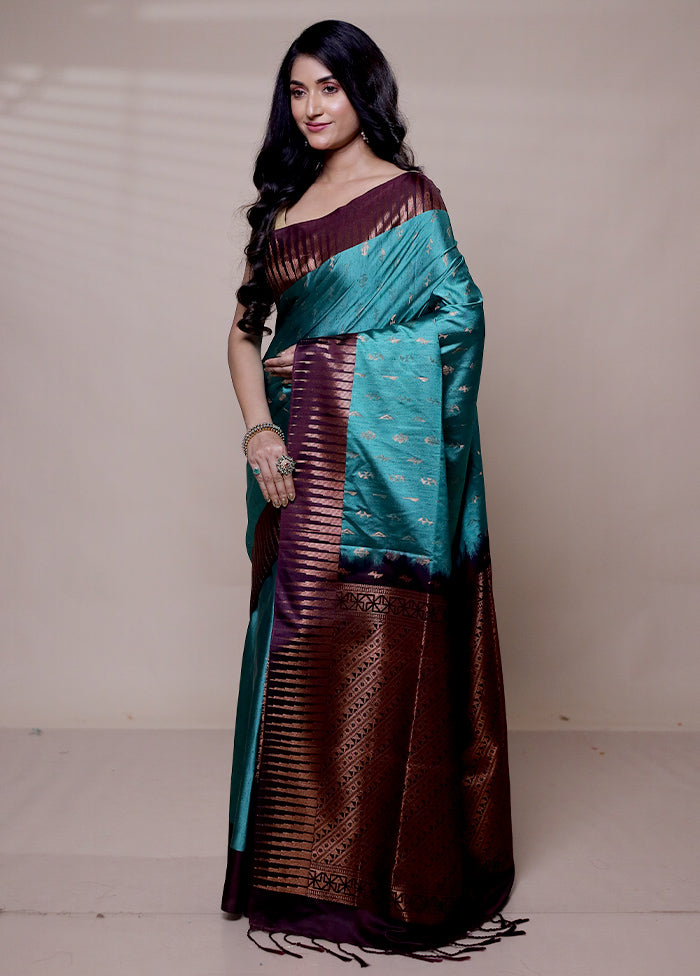 Green Dupion Silk Saree With Blouse Piece