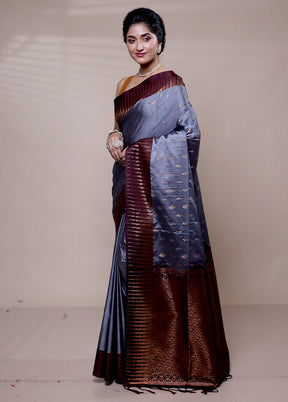 Grey Dupion Silk Saree With Blouse Piece