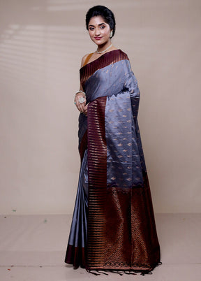 Grey Dupion Silk Saree With Blouse Piece