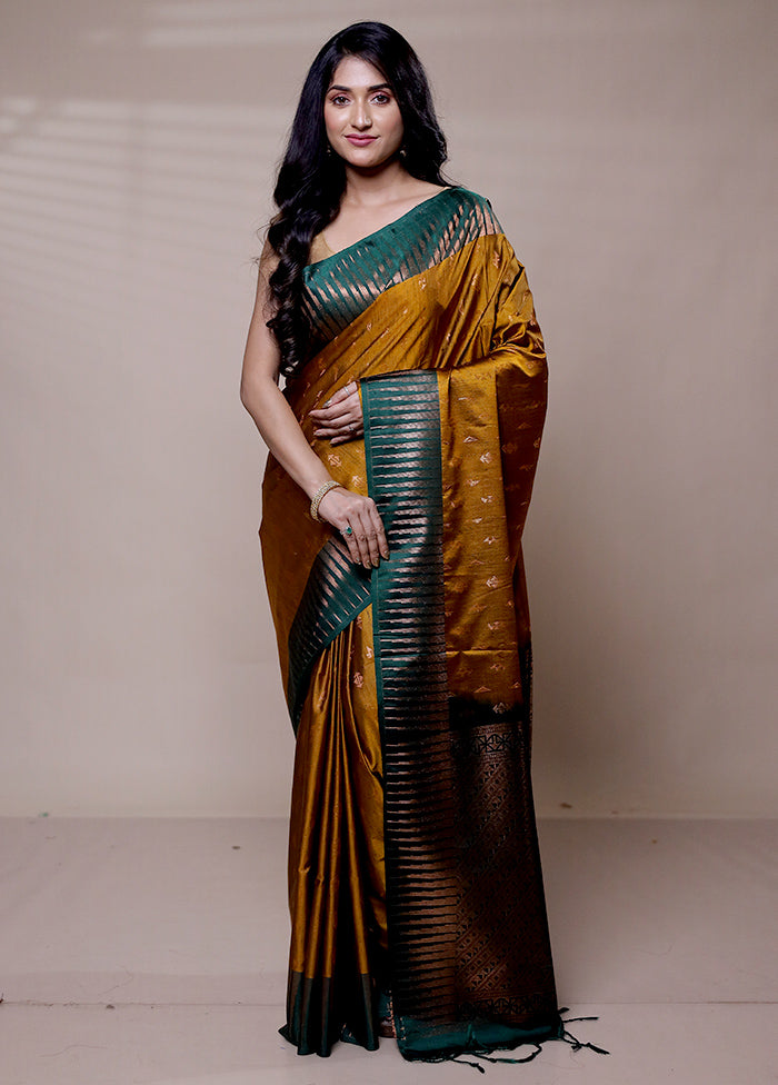 Yellow Dupion Silk Saree With Blouse Piece