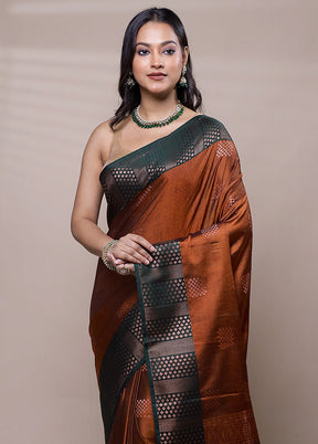 Brown Dupion Silk Saree With Blouse Piece