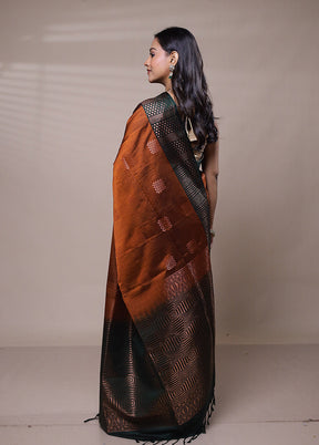 Brown Dupion Silk Saree With Blouse Piece