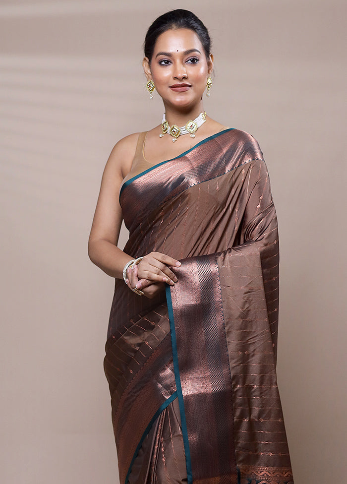 Brown Kanjivaram Silk Saree With Blouse Piece