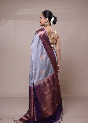 Grey Kanjivaram Silk Saree With Blouse Piece