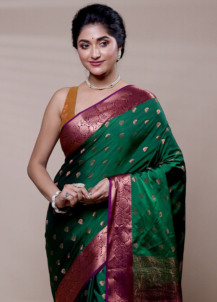 Green Kanjivaram Silk Saree With Blouse Piece