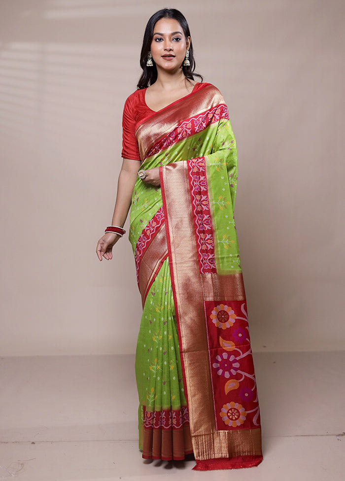 Green Dupion Silk Saree With Blouse Piece