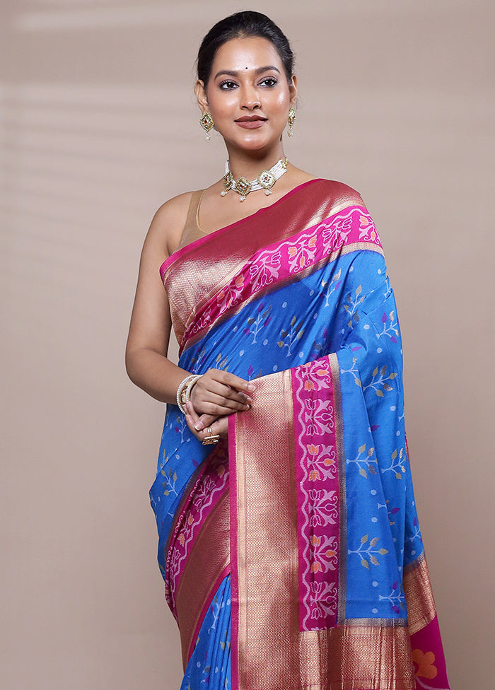 Blue Dupion Silk Saree With Blouse Piece