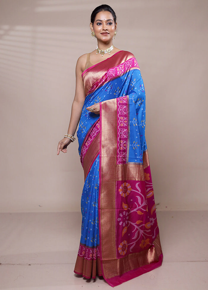 Blue Dupion Silk Saree With Blouse Piece