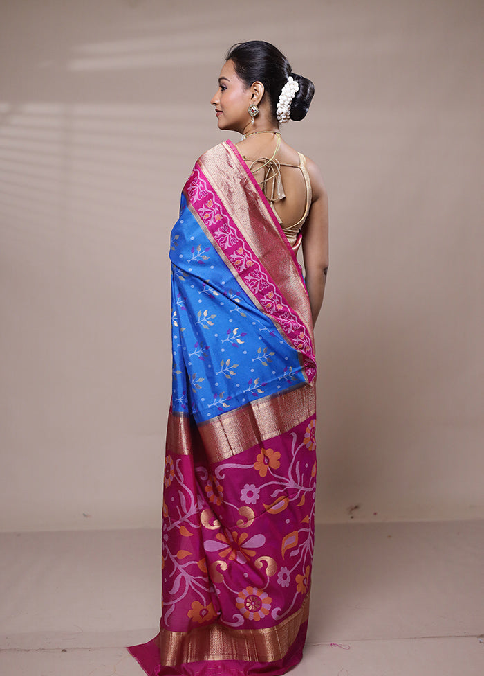 Blue Dupion Silk Saree With Blouse Piece