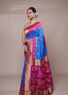 Blue Dupion Silk Saree With Blouse Piece