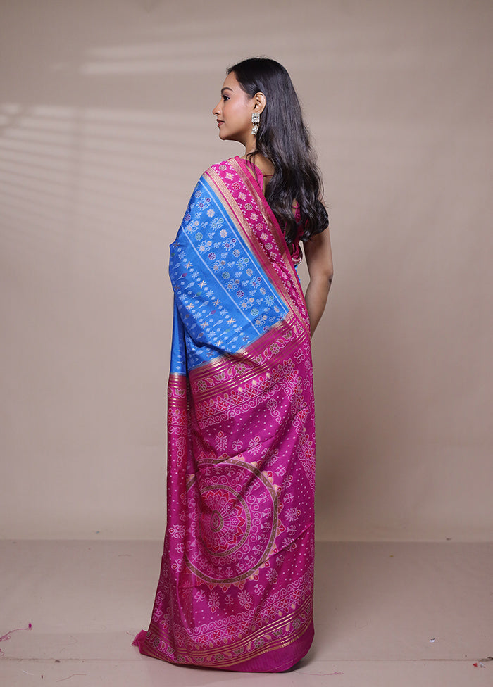 Blue Dupion Silk Saree With Blouse Piece