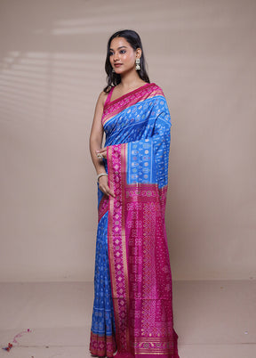 Blue Dupion Silk Saree With Blouse Piece