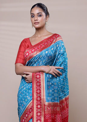 Blue Dupion Silk Saree With Blouse Piece