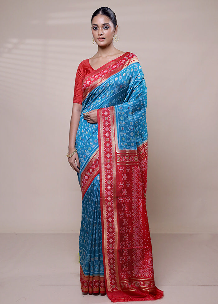 Blue Dupion Silk Saree With Blouse Piece