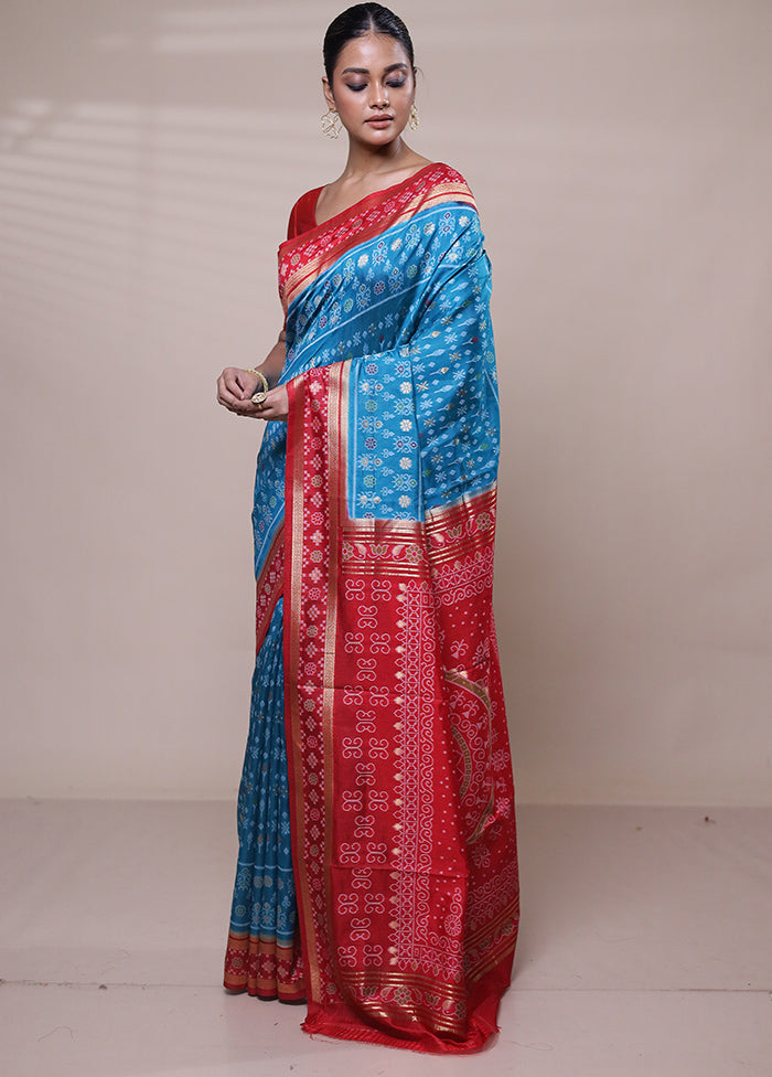 Blue Dupion Silk Saree With Blouse Piece