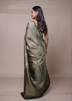 Green Dupion Silk Saree With Blouse Piece