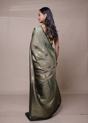 Green Dupion Silk Saree With Blouse Piece